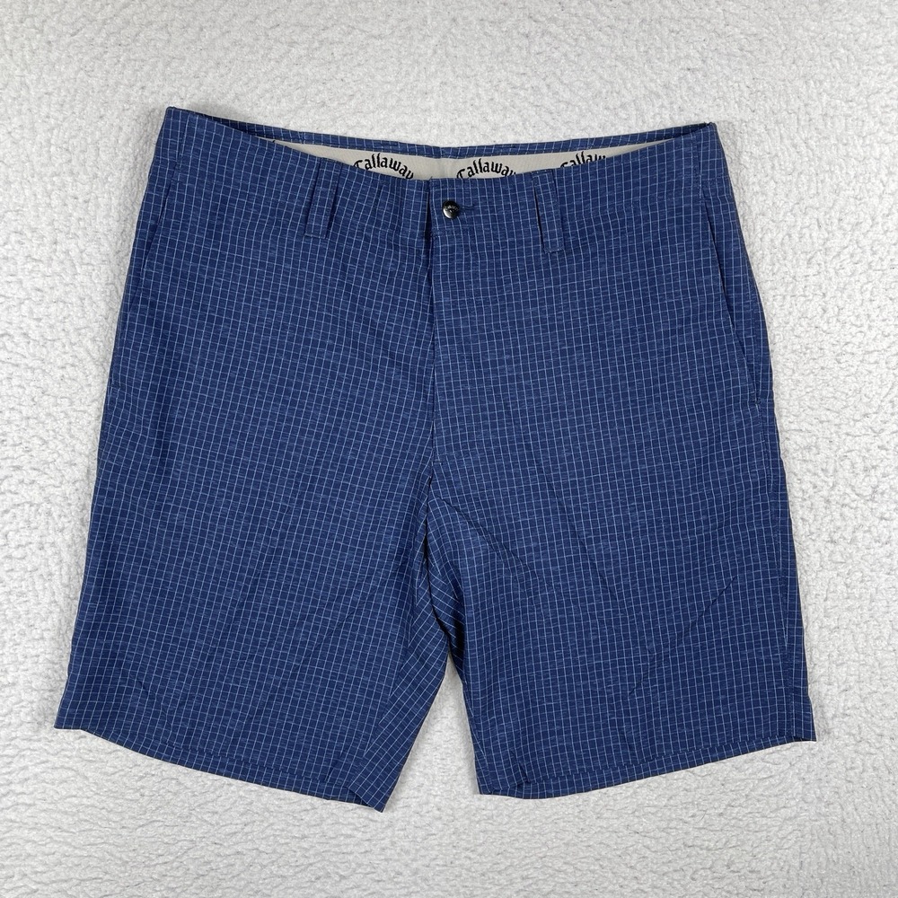 Callaway Golf Shorts Mens 36 Blue Grid Stretch Performance Activewear Sporty